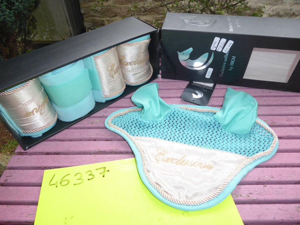 [46337] BANDES POLO + bonnet SPRING EXCLUSIV HKM TURQUOISE cheval
