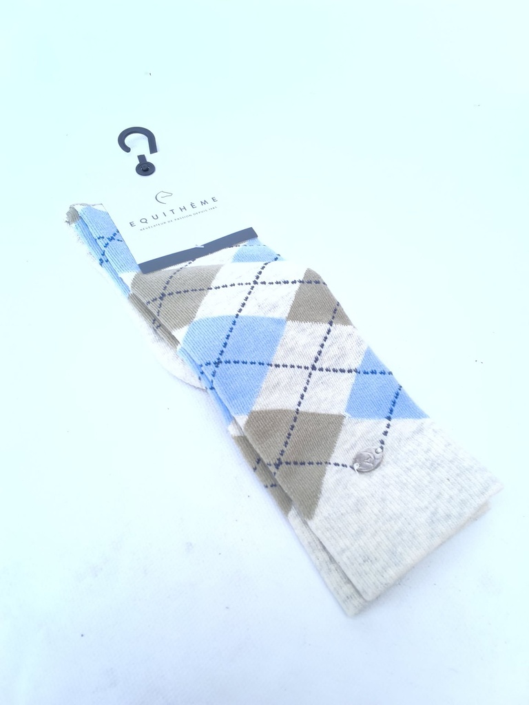 Chaussettes equitheme argyle beige/ciel 35/38