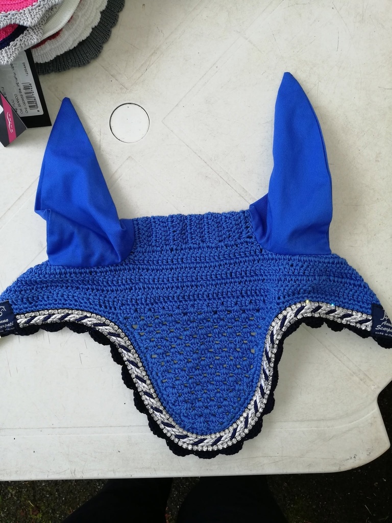 [56684] Bonnet Anti-Mouches Zara Double Strass Anna Scarpati (Bleu Roi - Cheval)
