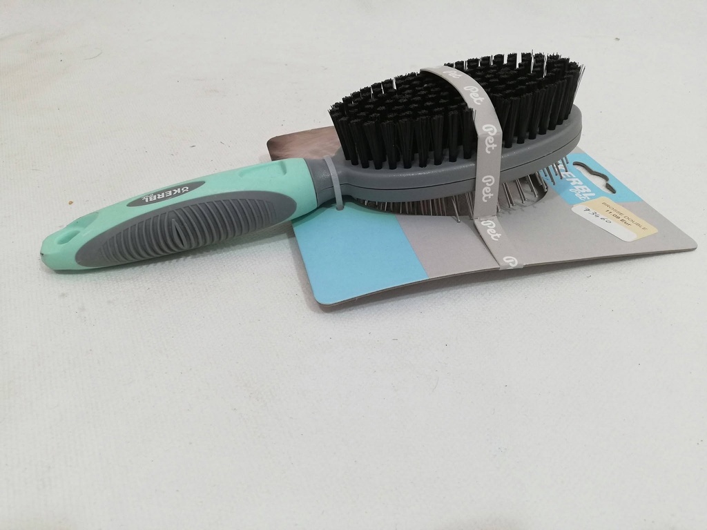 [73460] brosse chien double face kerbl vert et gris