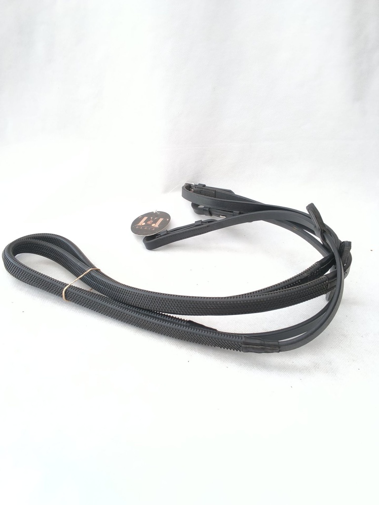 Rênes caoutchouc TdeT petits picots cheval noir 13mm