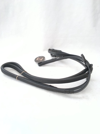 Rênes caoutchouc TdeT petits picots cheval noir 13mm