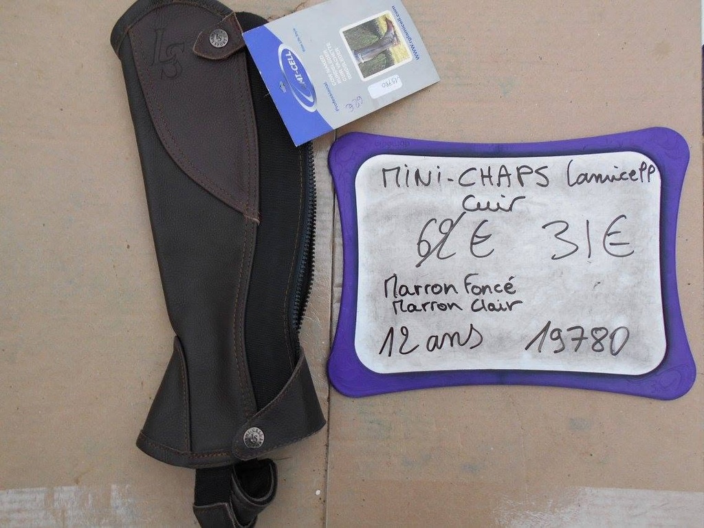 mini chaps cuir lamicell marron clair /foncé 12ans