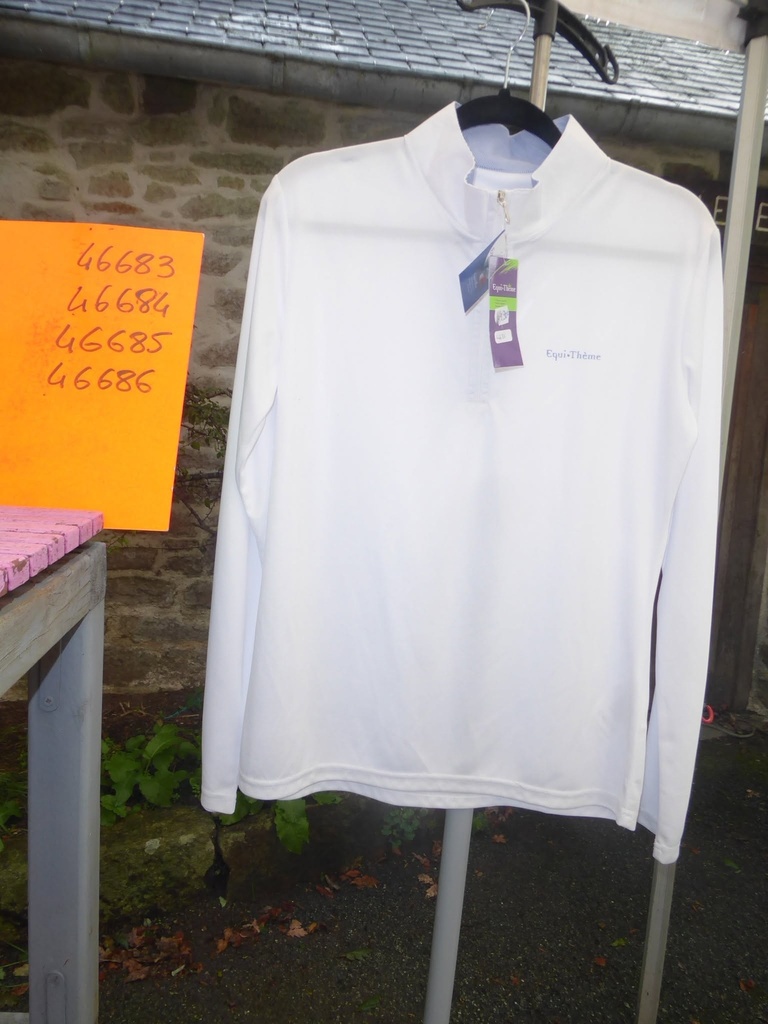 POLO concours MANCHES LONGUES EQUITHEME BLANC mesh femme 42