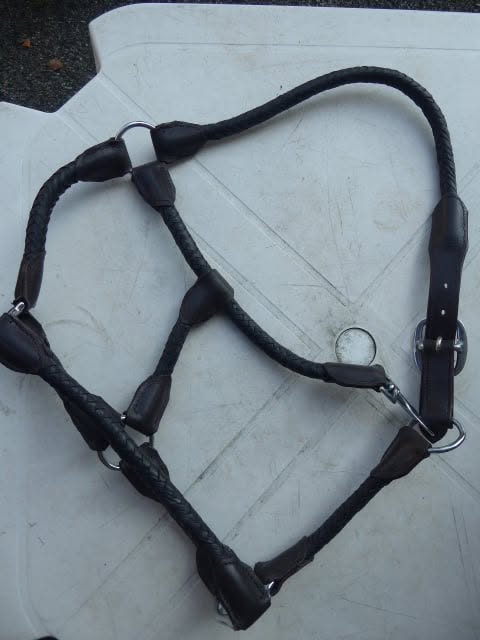 licol cuir tressé rond marron foncé cob