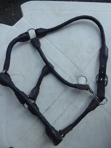 licol cuir tressé rond marron foncé cob