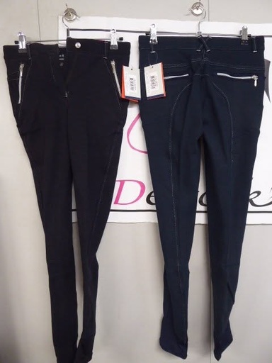 Pantalon EQUITHÈME "Zipper" noir, surpiqûres grises 14 ans