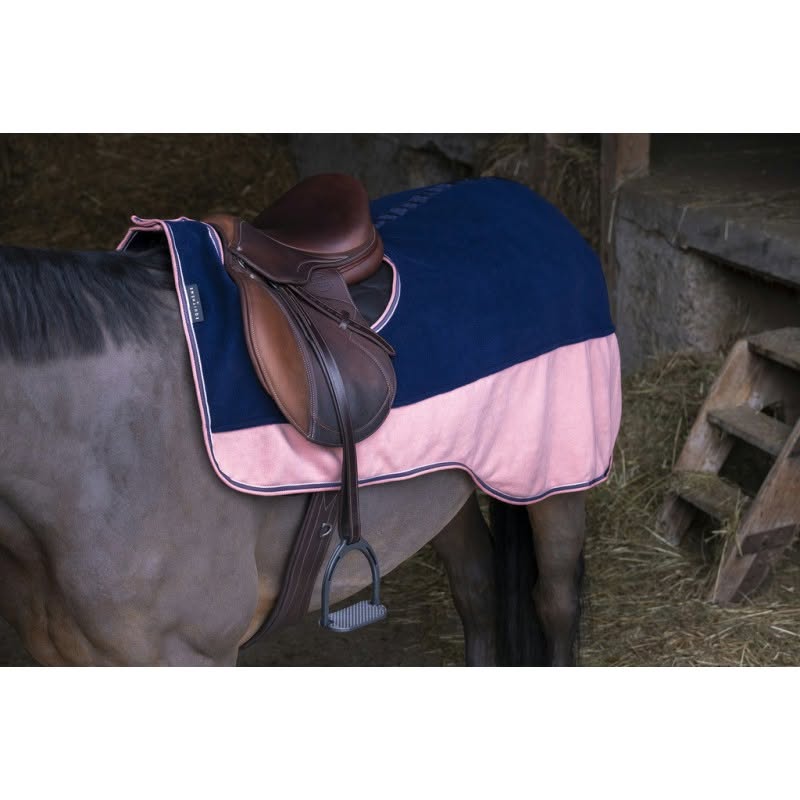 Couvre-reins polaire EQUITHÈME marine/coloris or rose 155 cm