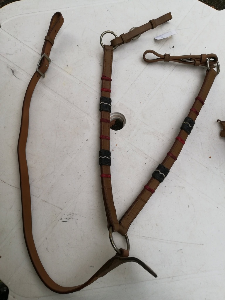 collier chasse western marron cuir rond deco rouge/noir cob
