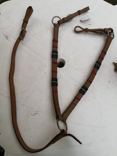 collier chasse western marron cuir rond deco rouge/noir cob