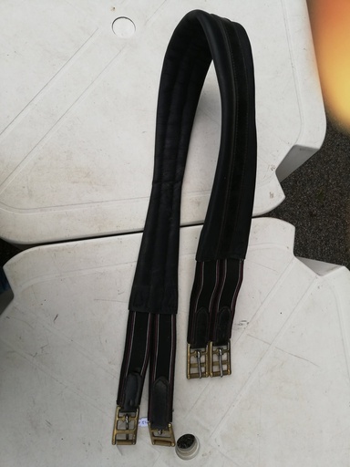 sangle cuir elastique noirs boucles dorée (à rouleaux) 2 cotés noir 125cm
