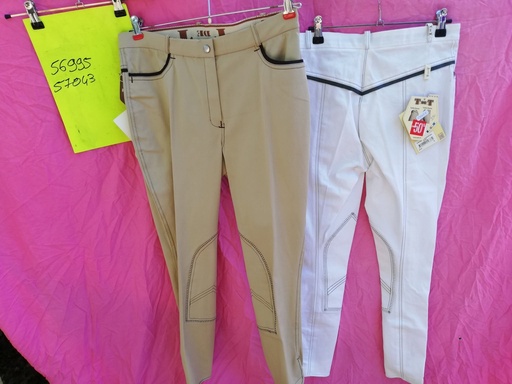 Pantalon femme TdeT surpiqué taille convertible (Blanc - 38 - Coton)