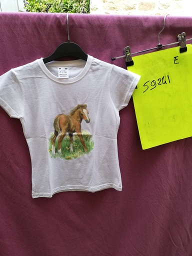 t shirt coton poney ecru 7/8ans