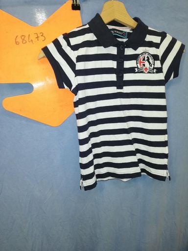 polo HKM funny horse rayé marine/blanc 128/134/8ans