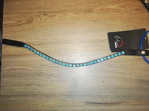 frontal HKM vague gros strass turquoise cheval noir