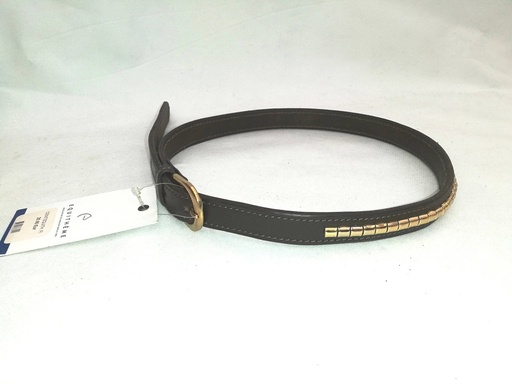 ceinture equitheme clincher doré cuir marron 70cm
