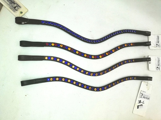 frontal horka gros strass bleu doré cuir noir cheval