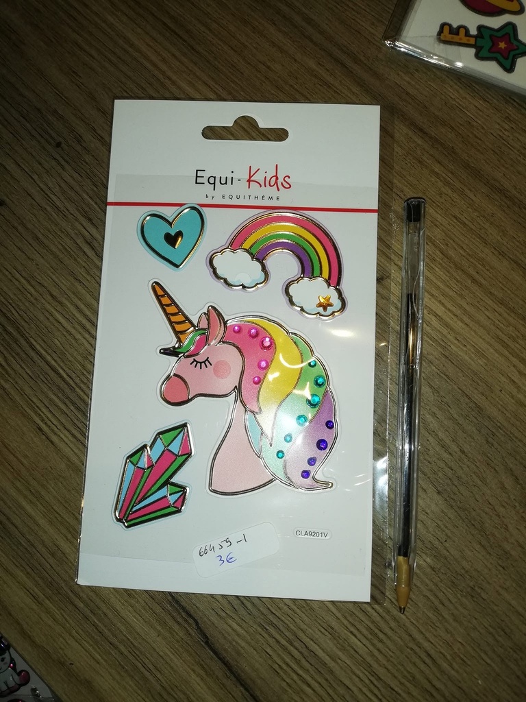 Stickers EQUI-KIDS "Relief" 4 adhésifs licorne + strass