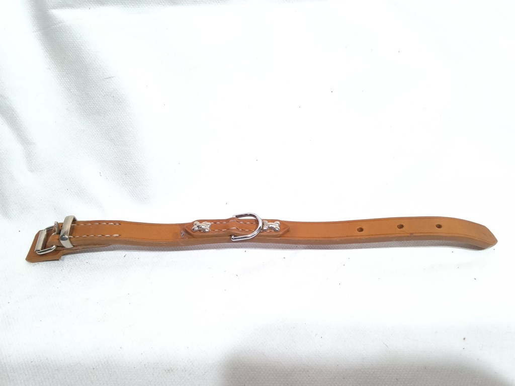 Collier chien cuir déco os marron 21/26cm