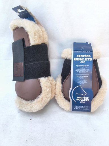 Guetres +  protège-boulets equitheme Boa mouton marron cob