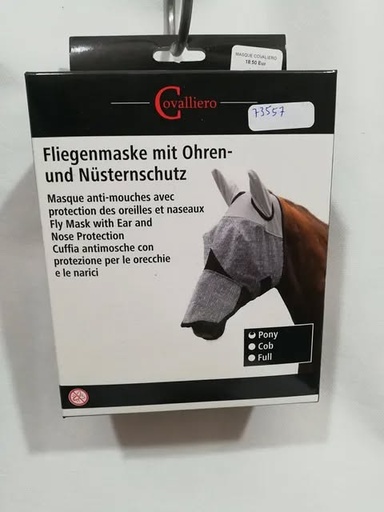 masque anti-mouches covalliero avec oreilles et naseaux gris poney